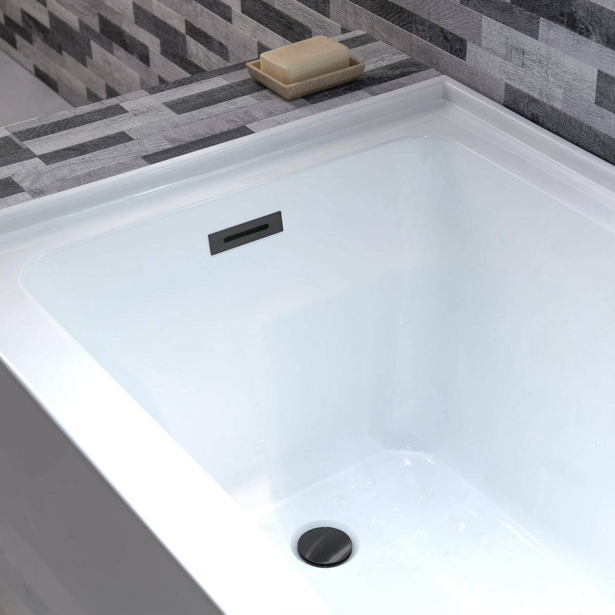 WOODBRIDGE 60" Acrylic Rectangular Alcove Soaking Bathtub in White with Left Drain, Brushed Nickel pop-up Drain Included, LB428-L