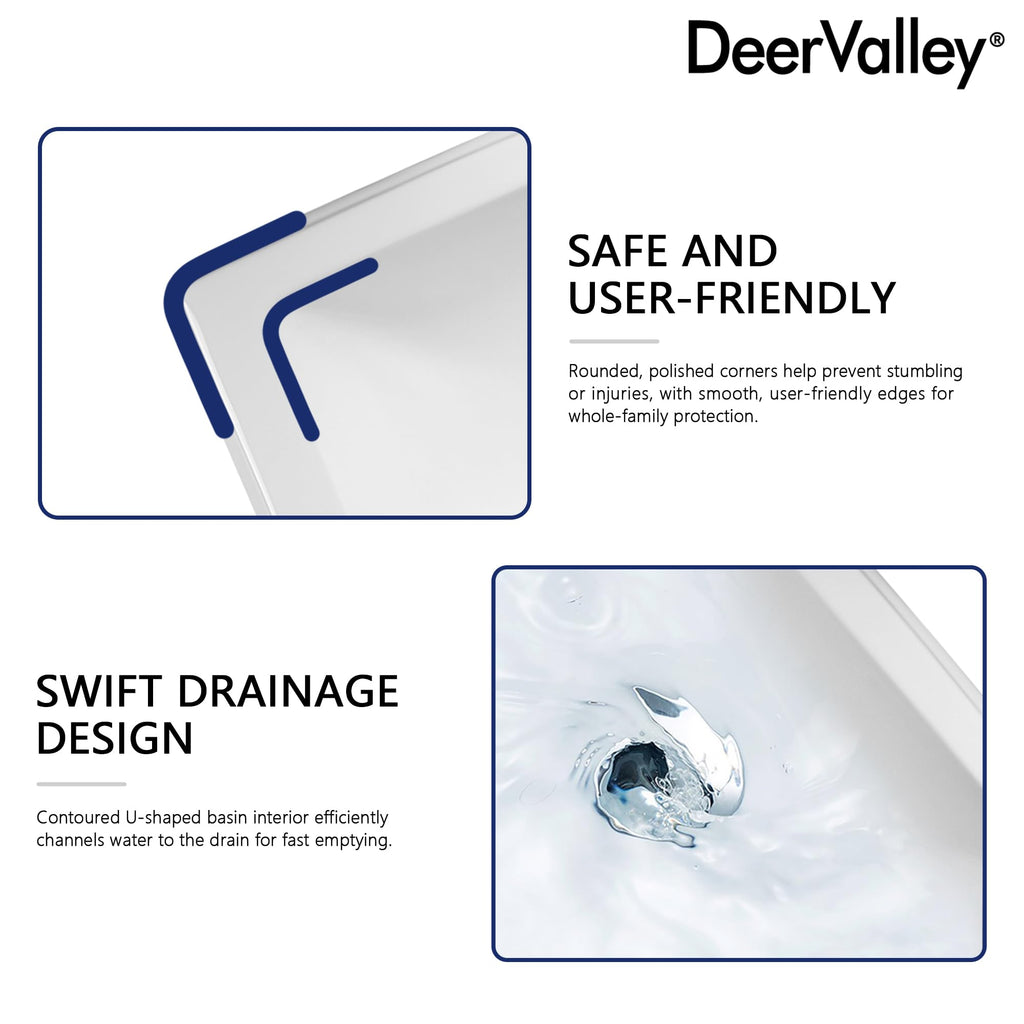 DeerValley Compact Bathroom Sink White 20"x17" Ceramic Sleek Basin DV-1P523