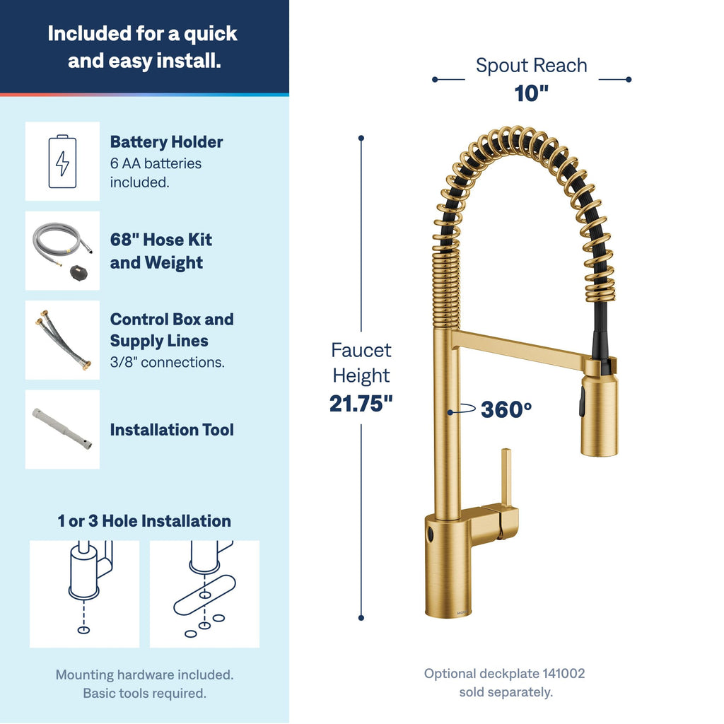 Moen Align Spot Resist Stainless Pulldown Kitchen Faucet, Single Hole, Modern Spring Style with Pre-Rinse and Power Boost Pull Down Sprayer, Easy Installation, 5923SRS