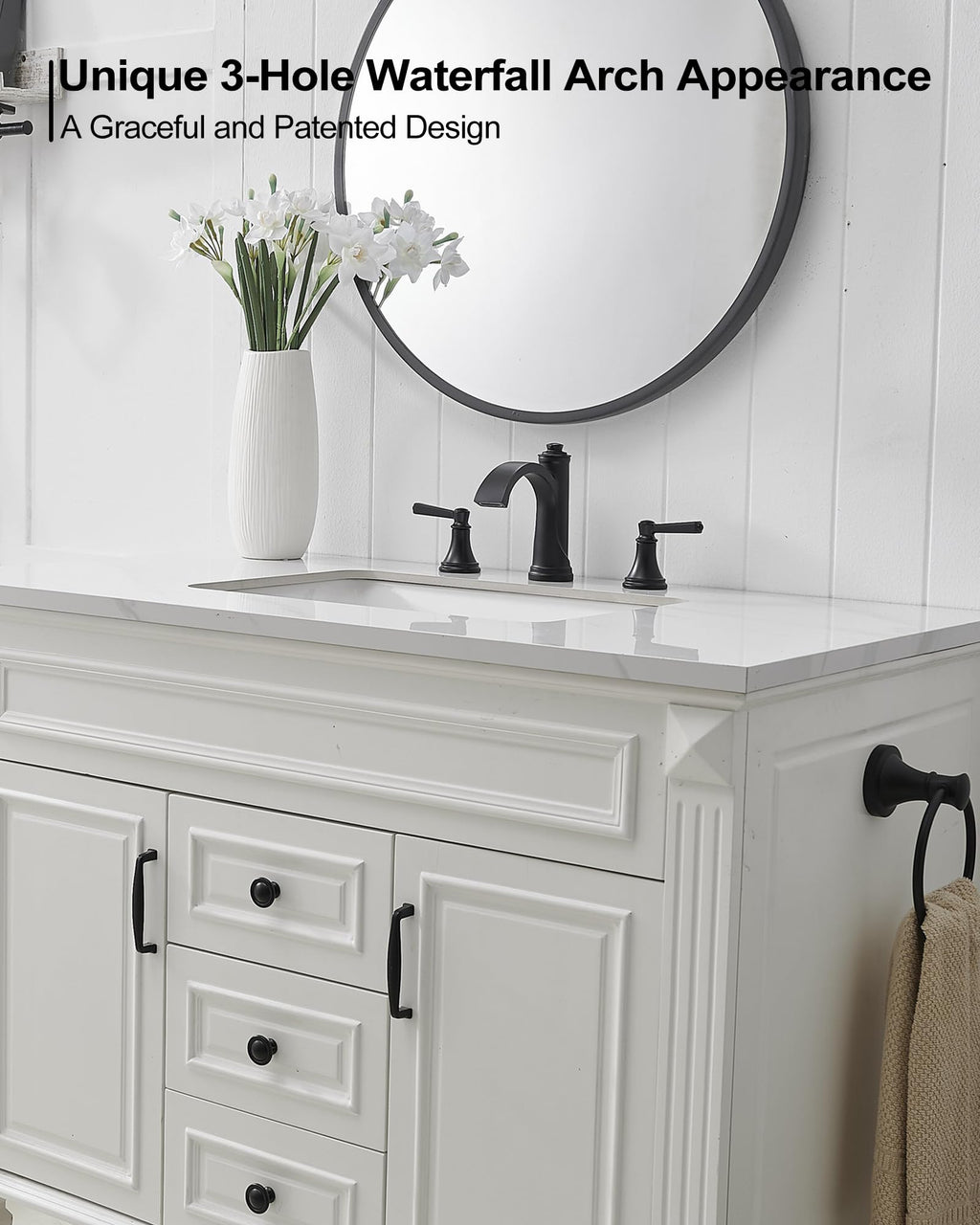 Waterfall Bathroom Faucet 3 Hole, 4-16 Inch Oil Rubbed Bronze Bathroom Faucet, Brass Bathroom Sink Faucet, 2 Handle Bathroom Faucets, Bathroom Vanity Faucet with Pop-Up Drain, Water Hoses