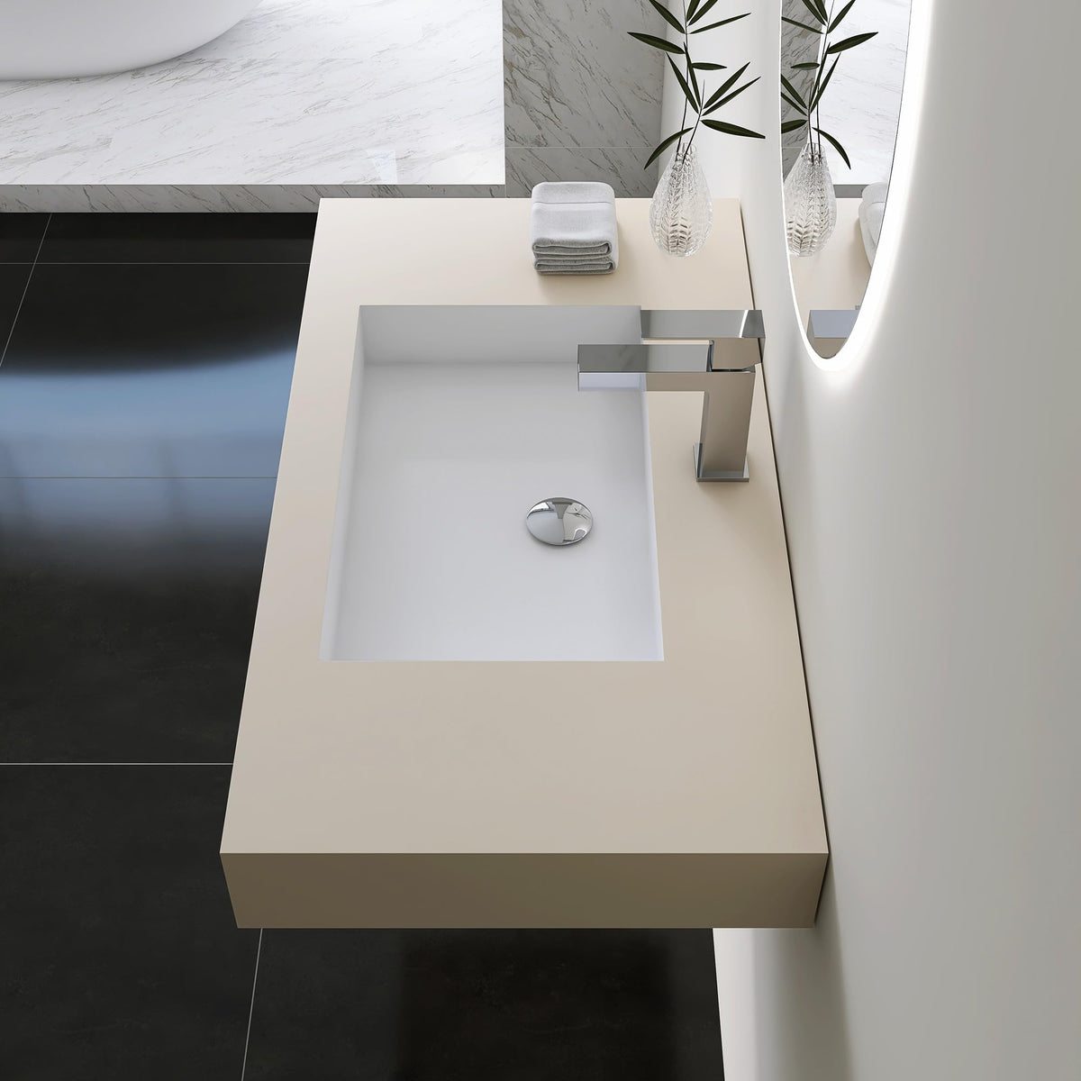47" Wall Mount Sink, Artificial Stone Bathroom Sink, Single Hole