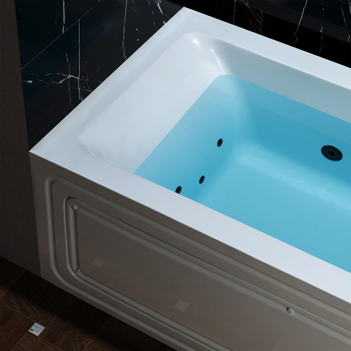 WOODBRIDGE 60" x 32" Alcove Acrylic Rectangular Whirlpool Heated Jetted Tub in White with Left Drain, Matte Black Finish, BS429-L-MB02