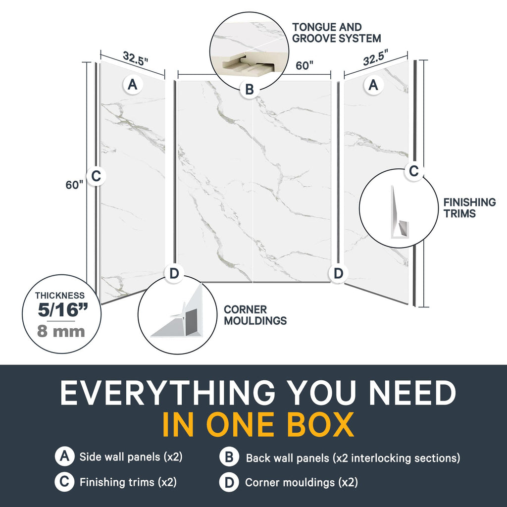 Bathtub Surround Kits - Waterproof Wall Panels - 60''32"60'' - Basalt