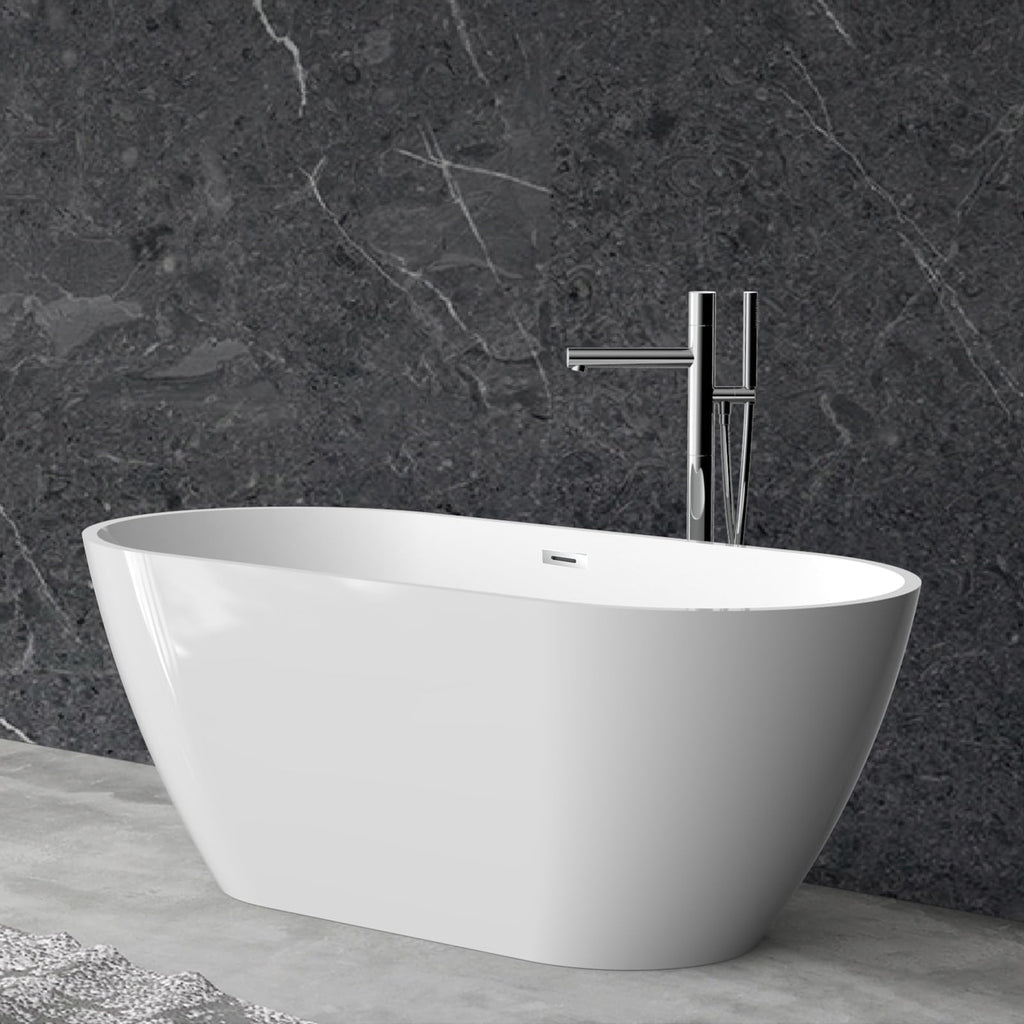 59" Freestanding Bathtub, Acrylic Streamline Stand Alone Soaking Bath Tubs