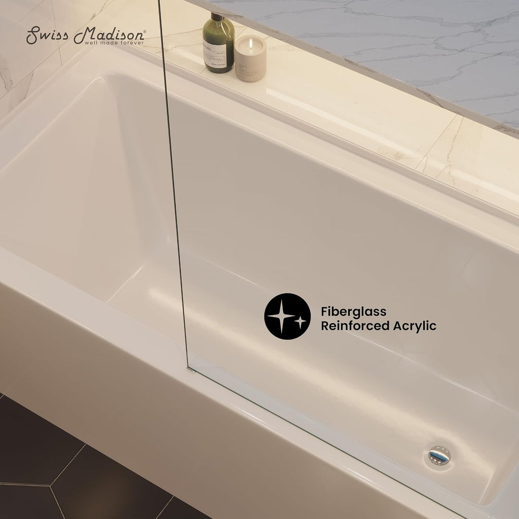 Voltaire 60" x 30" Right Drain Skirted Soaking Bathtub with Apron ADA Height in Glossy White