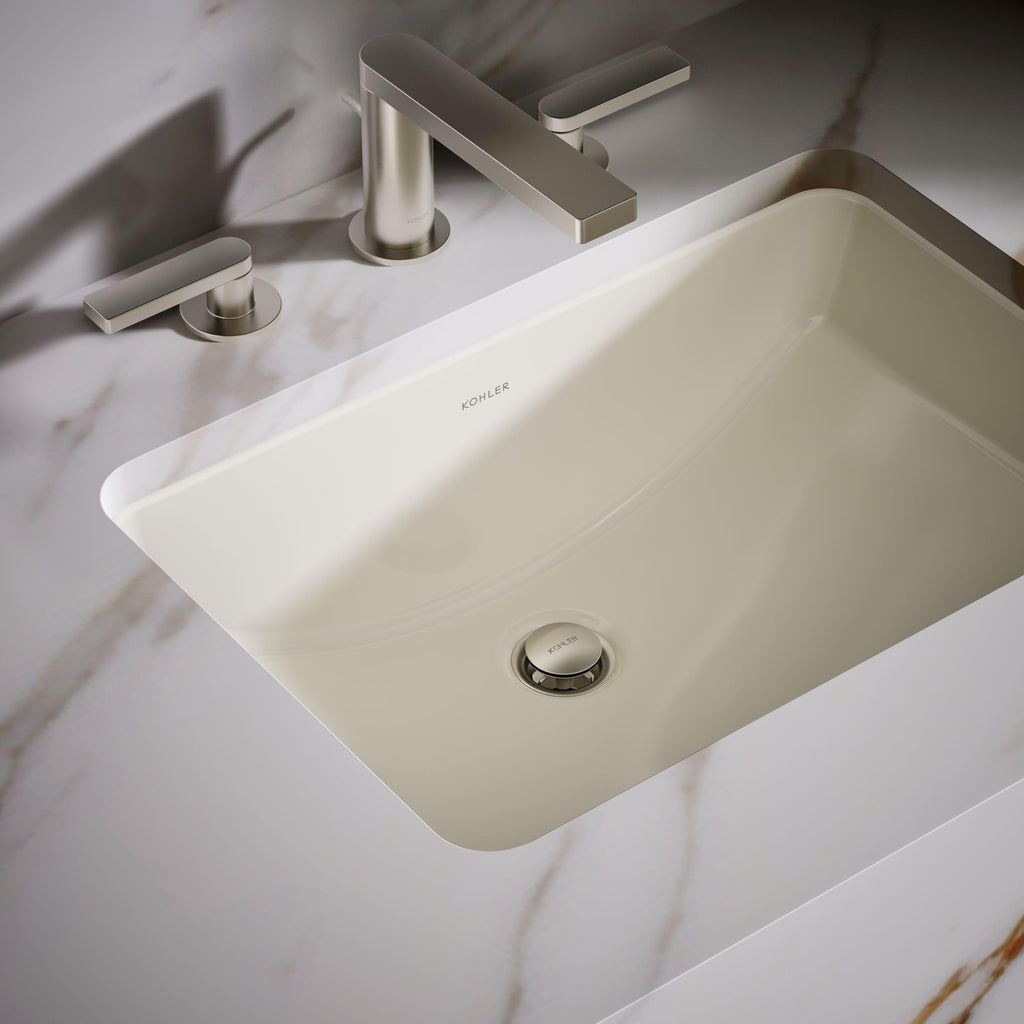 KOHLER 2214-0 Ladena Rectangular Undermount Bathroom Sink With Curved Bottom, 20-7/8" W X 14-3/8" L, White