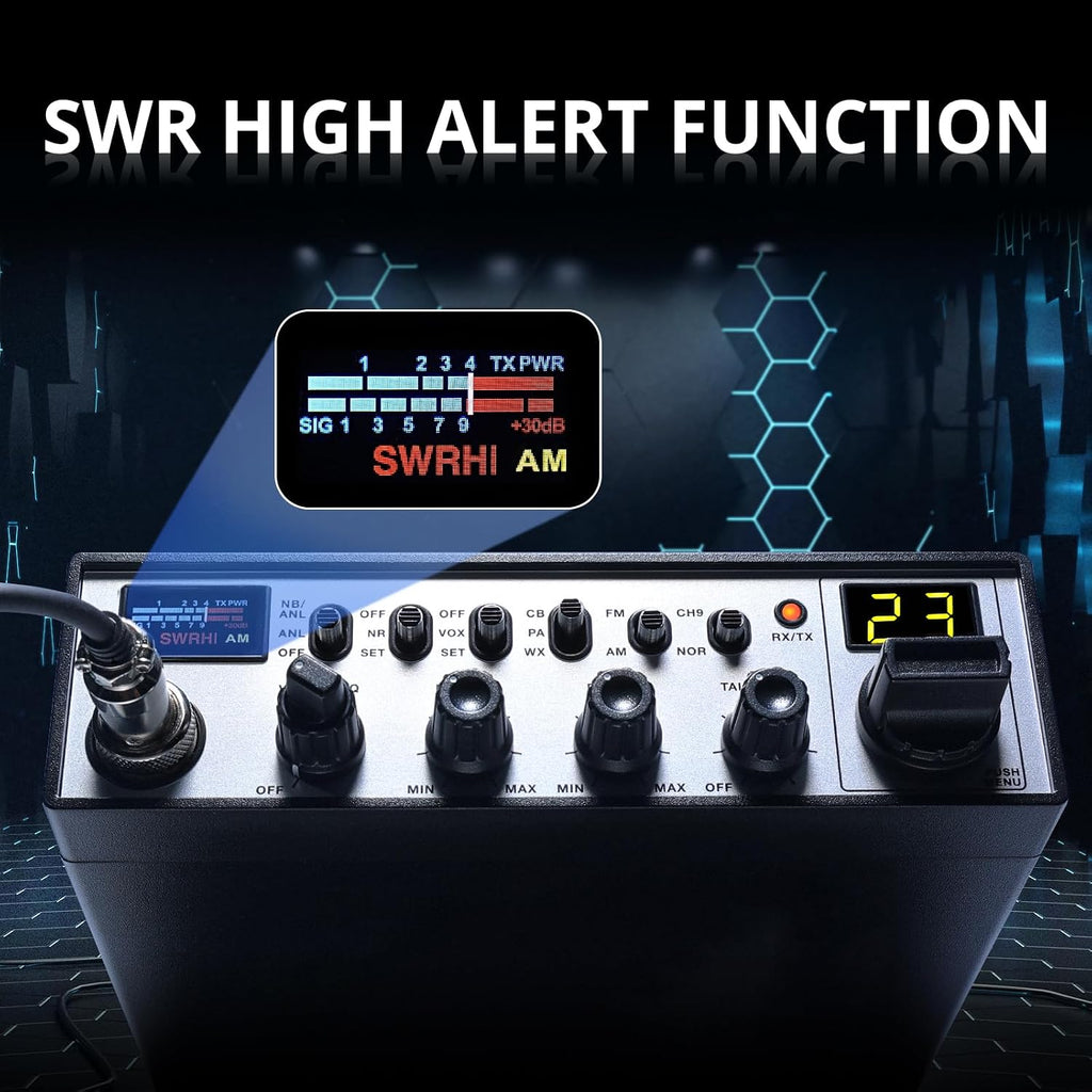[with CB515 CB ANT] Radioddity CB-900 PRO CB Radio, AM/FM Mobile Radio with NOAA, RX & TX Noise Reduction, ASQ VOX Support PA System, SWR High Alert
