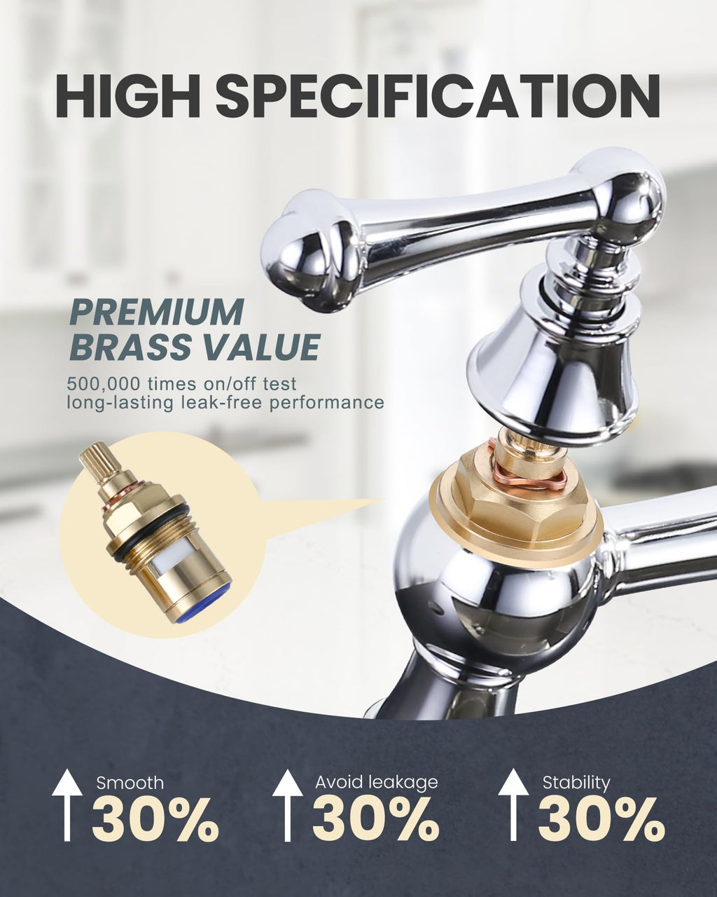 WOWOW Brass Bridge Kitchen Faucet 4 Hole with Side Sprayer, Brushed Gold