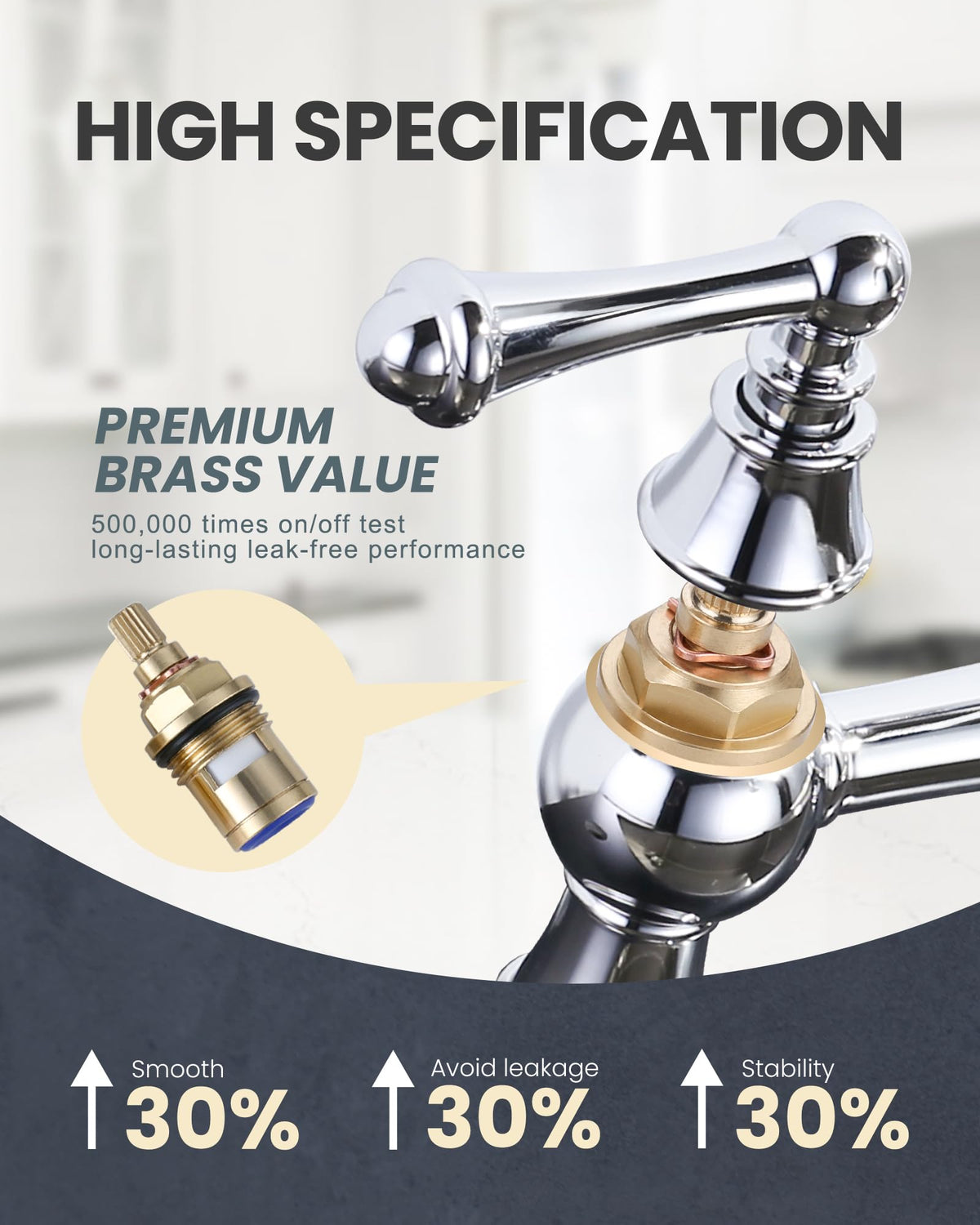 WOWOW Brass Bridge Kitchen Faucet 4 Hole with Side Sprayer, Brushed Gold