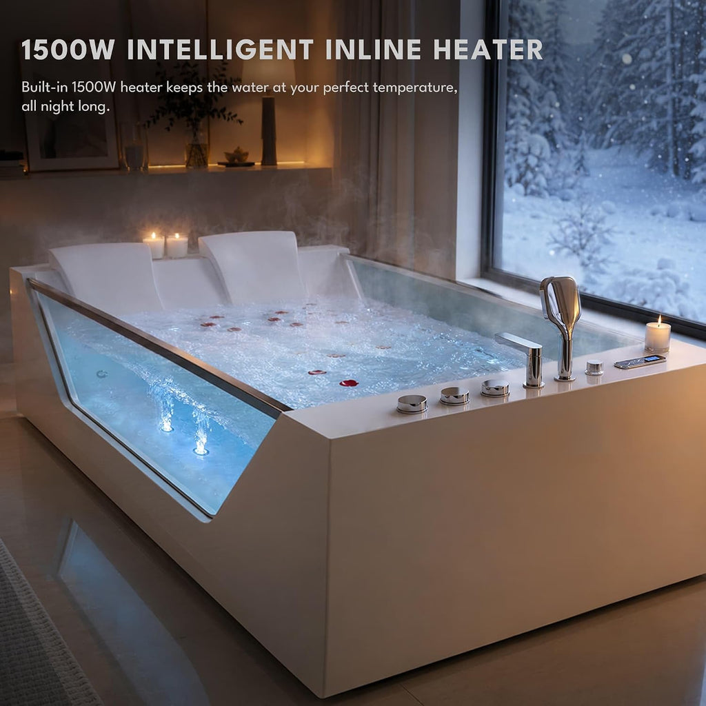Empava Tub, 71" PRO Series 2 person Whirlpool Bathtub with Pipe Flushing