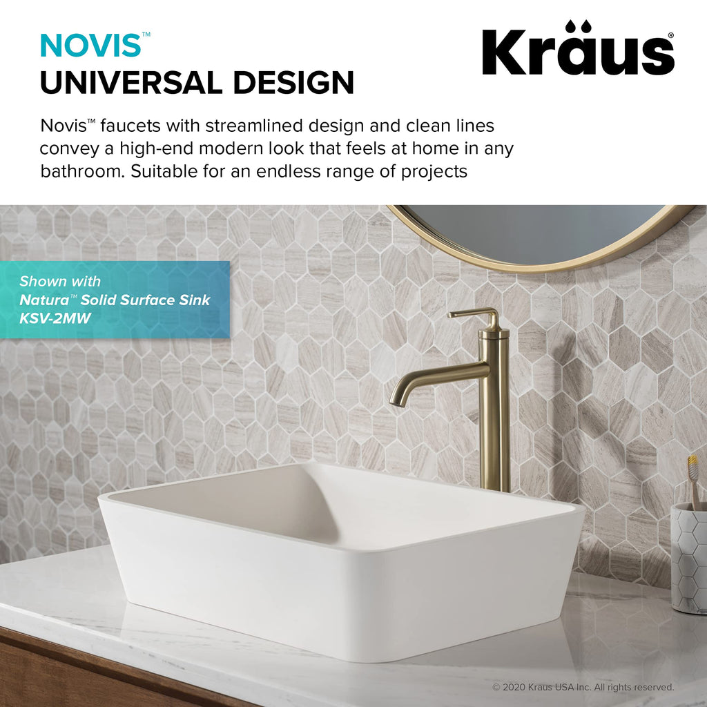 KRAUS Ramus Single Handle Vessel Sink Bathroom Faucet with Pop-Up Drain in Brushed Gold, KVF-1220BG