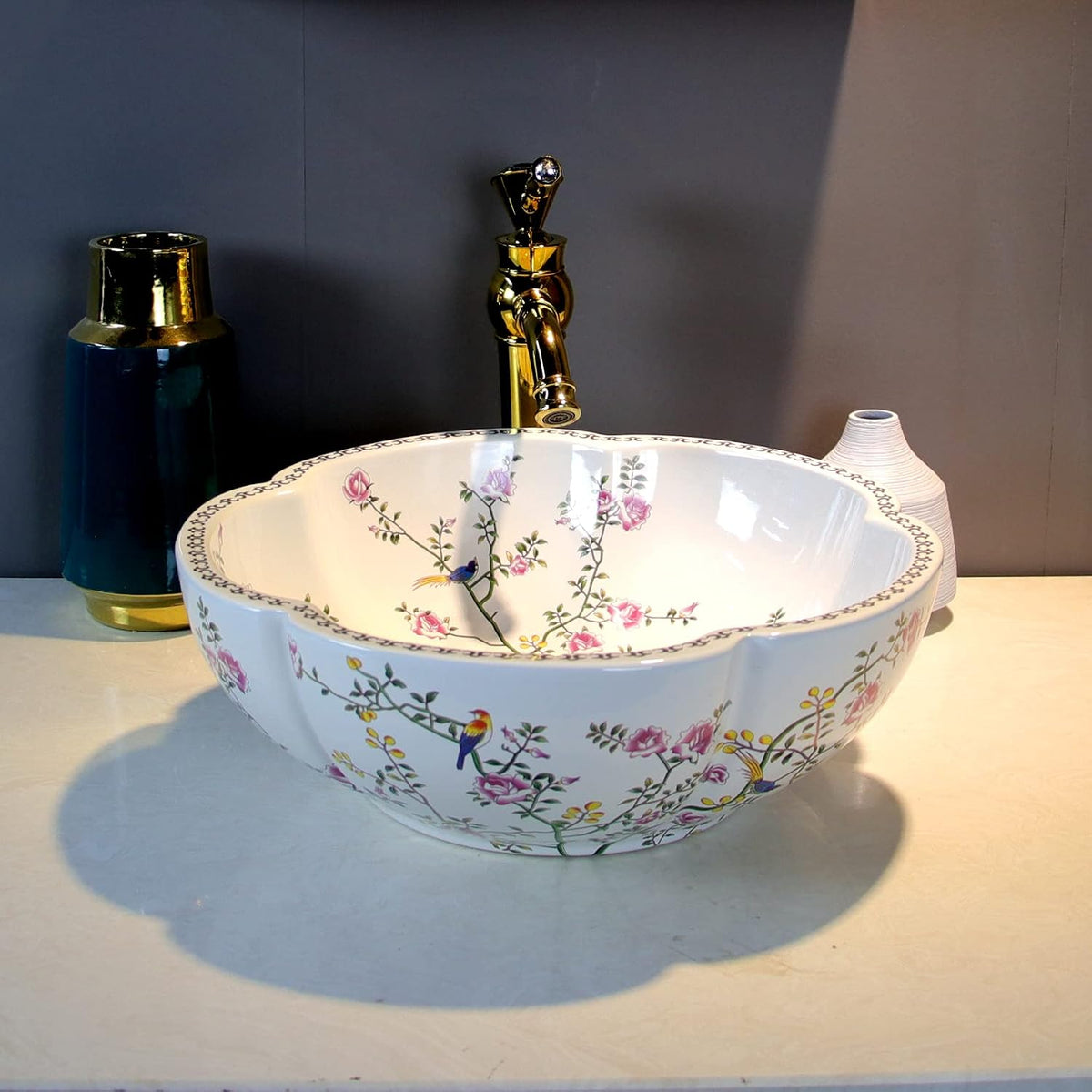 White Ceramic Bathroom Vessel Sink Artistic 1 Sink Only