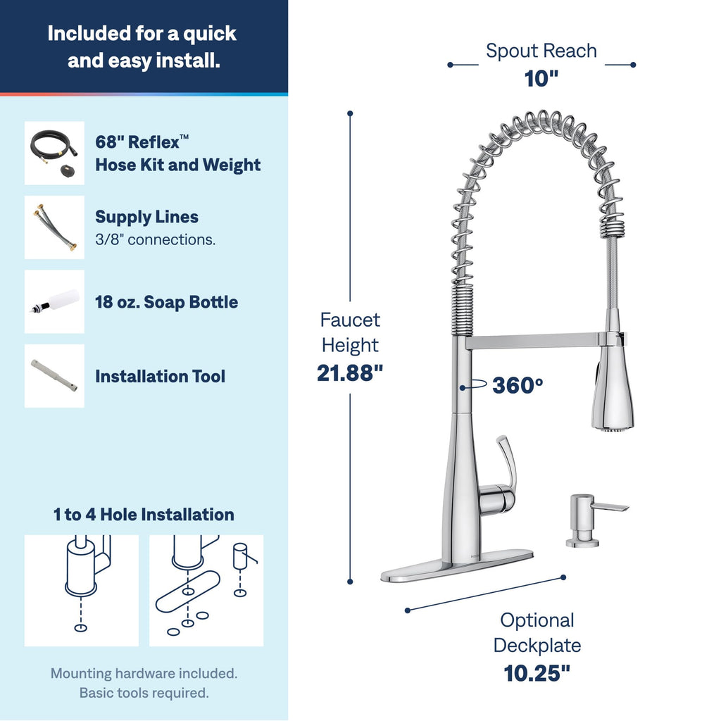 Moen Essie Spot Resist Stainless Pulldown Sprayer Kitchen Sink Faucet Set with Modern Pump Soap Dispenser, 87014SRS