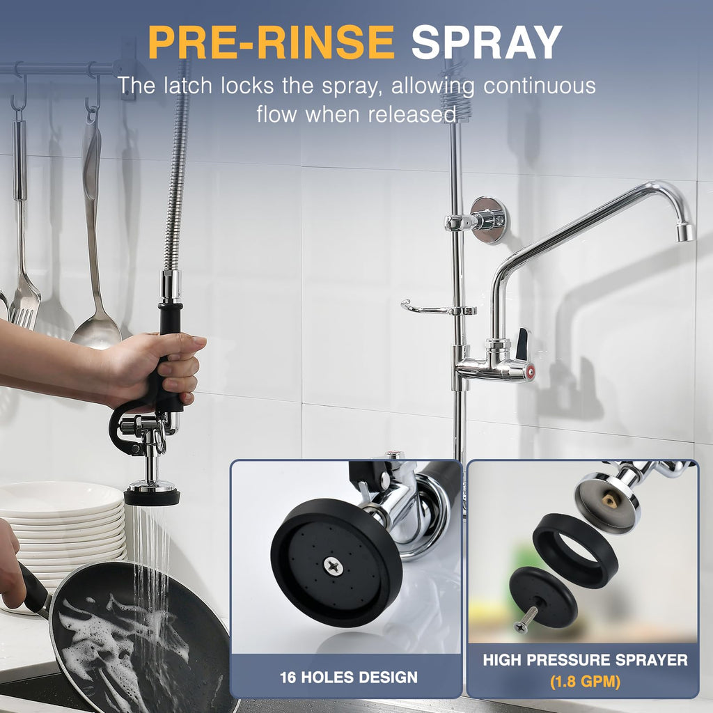CENOSA 25" Commercial Sink Faucet Wall Mount with Pre-Rinse Sprayer