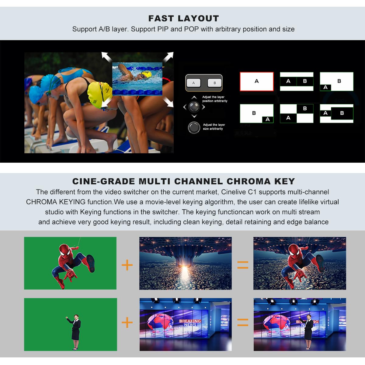 CINETREAK C1 4*HDMI Video Mixer Switcher with 5inch Screen livestream Video Mixer H.264 Recorder with PTZ Camera Control Broadcast switcher Live Production Mixer for OBS,Vmix,YouTube,Ins