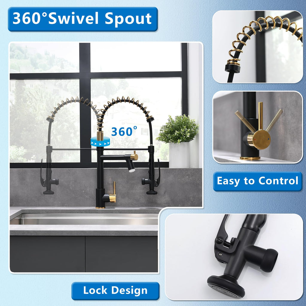 Fapully Black Kitchen Faucet,Commercial Pull Down Kitchen Sink Faucet