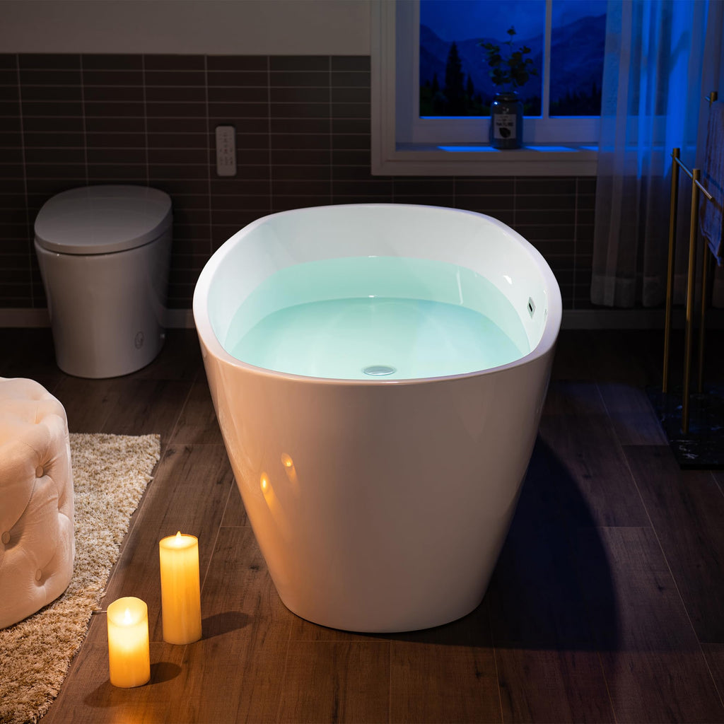 WOODBRIDGE 59"Freestanding White Acylic Soaking Bathtub with Brushed Nickel Drain and Overflow,BTA1518 -B/N-Drain &O