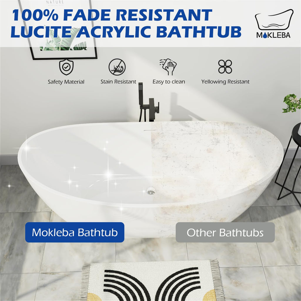 62" Lucite Acrylic Freestanding Bathtub, Double Slipper Soaking Tub
