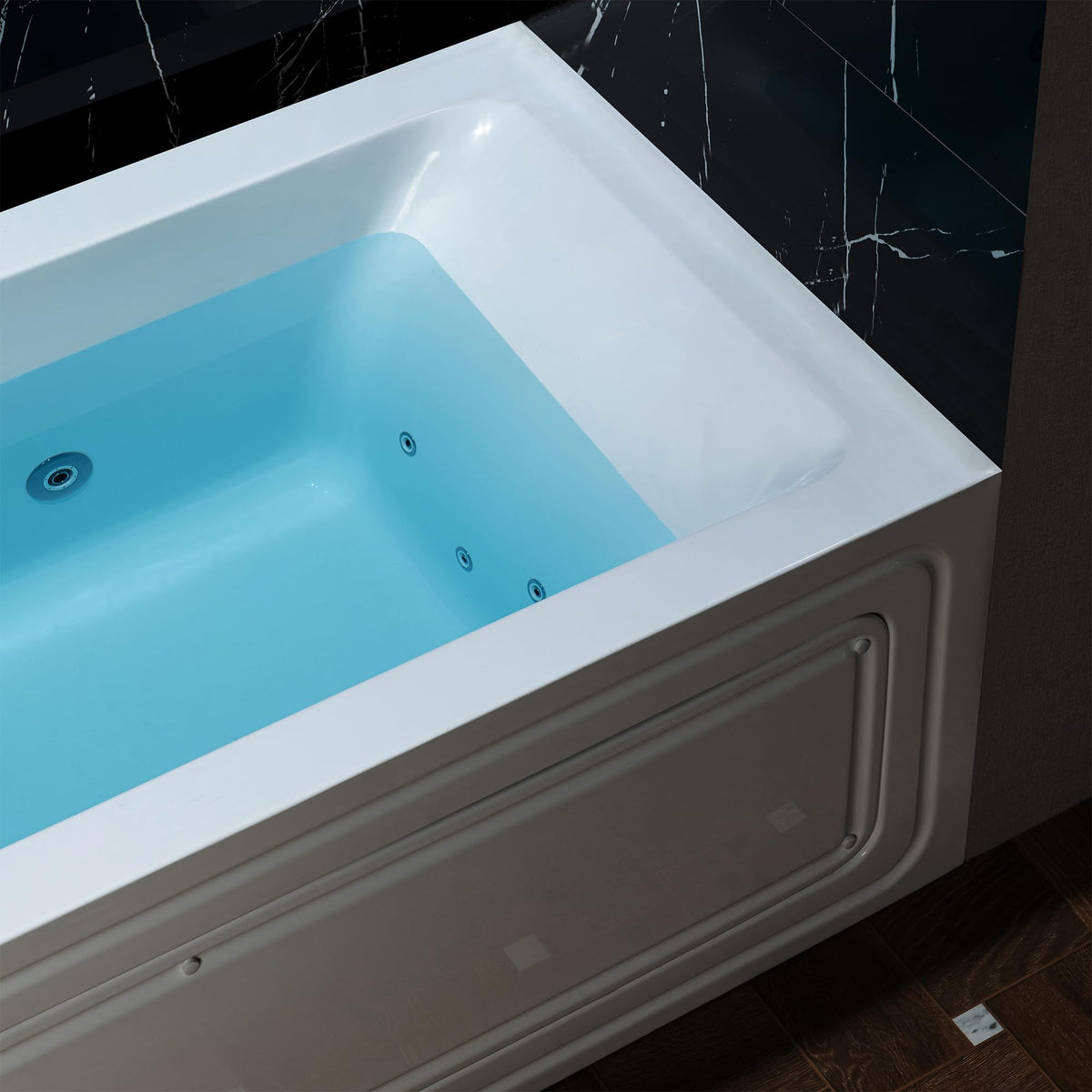 WOODBRIDGE 60" x 32" Alcove Acrylic Rectangular Whirlpool Heated Jetted Tub in White with Left Drain, Matte Black Finish, BS429-L-MB02