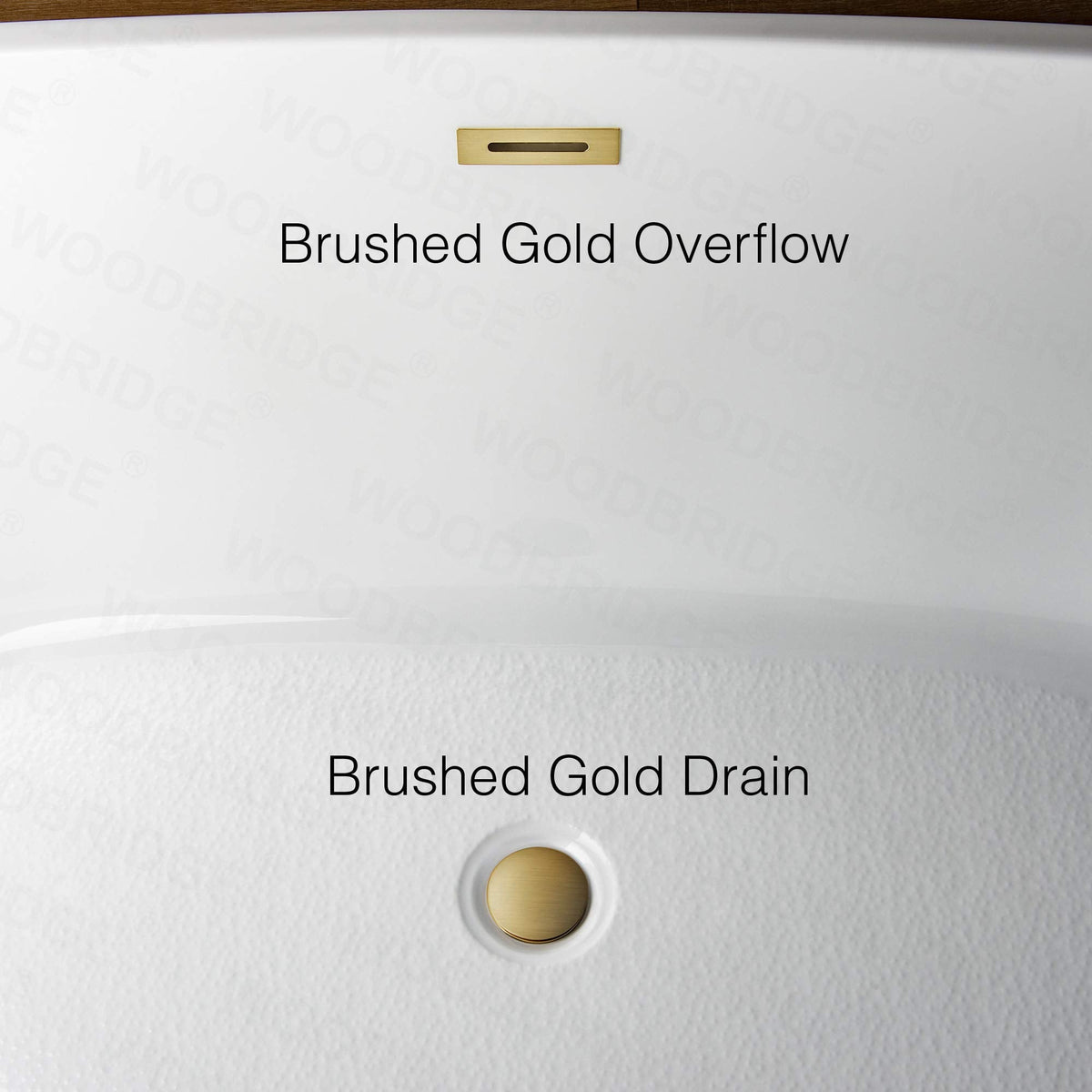 WOODBRIDGE 71" Acrylic Freestanding Bathtub Contemporary Soaking White Tub with Brushed Gold Overflow and Drain,B0017-BG