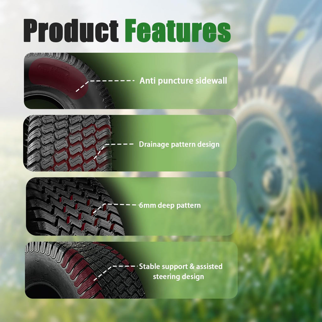 TRIPOWER 24x9.50-12 Lawn Mower Tire, 1 Pack Single Replacement Tire, 4PR Tubeless Turf Tire for Riding Mowers and Garden Tractors, Tire Only, Rim Not Included