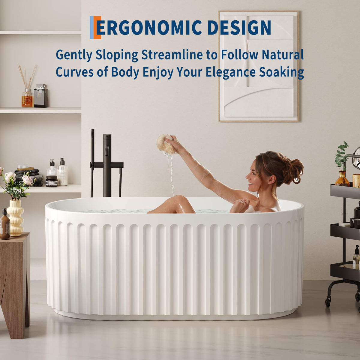 59 Inch Freestanding Bathtubs, White Acrylic Free Standing Bathtub, Modern Soaking Tub with Integrated Overflow & Chrome Drain for Bathroom Remodel