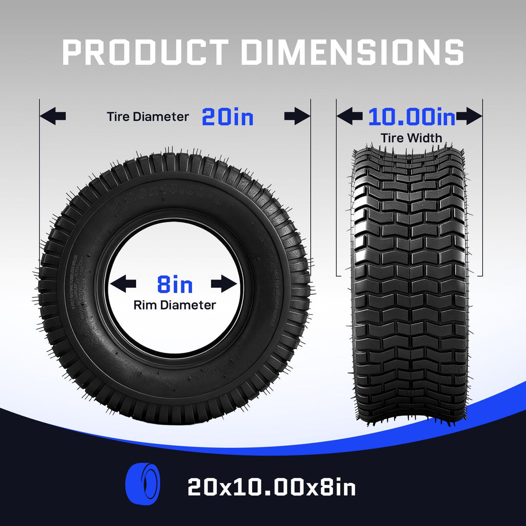 20x8.00-8 Lawn Mower Tire, 4 Ply,Tubeless, 2 Pack