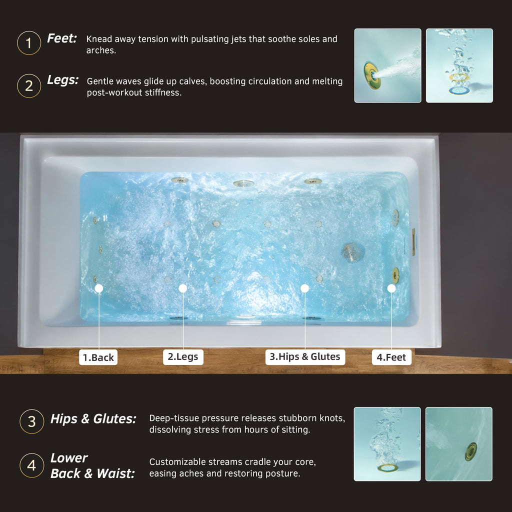 WOODBRIDGE 60" x 32" Alcove Acrylic Rectangular Whirlpool and Air Heated Tub in White with right Drain, Matte Black Finish Trim and Drain Kit Included, DF631-R-MB02