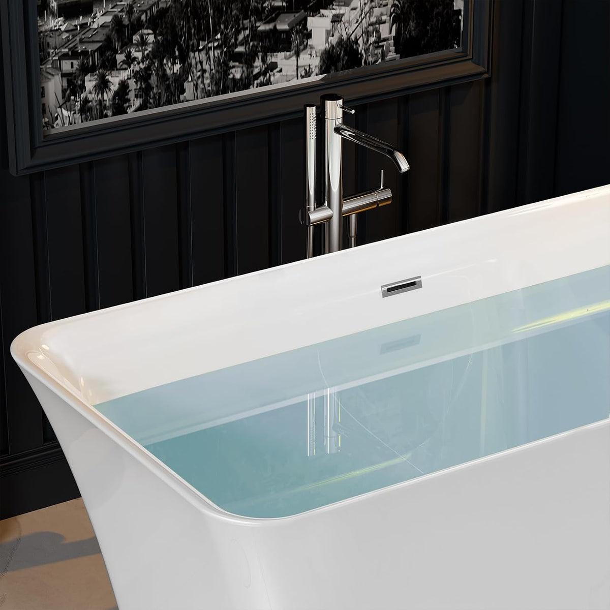Empava 59 Inch Freestanding Bathtub - Modern Stand Alone Soaking Tubs