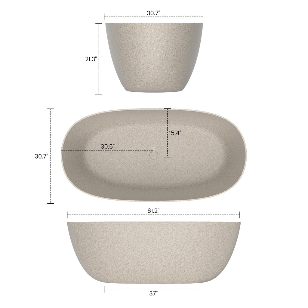 61''Stone Resin Freestanding Bathtub,Solid Surface Soaking Tub with Deep Bath Design, Modern Oval Free Standing Tub with Integrated Drain & Hidden Overflow, Starry Gray