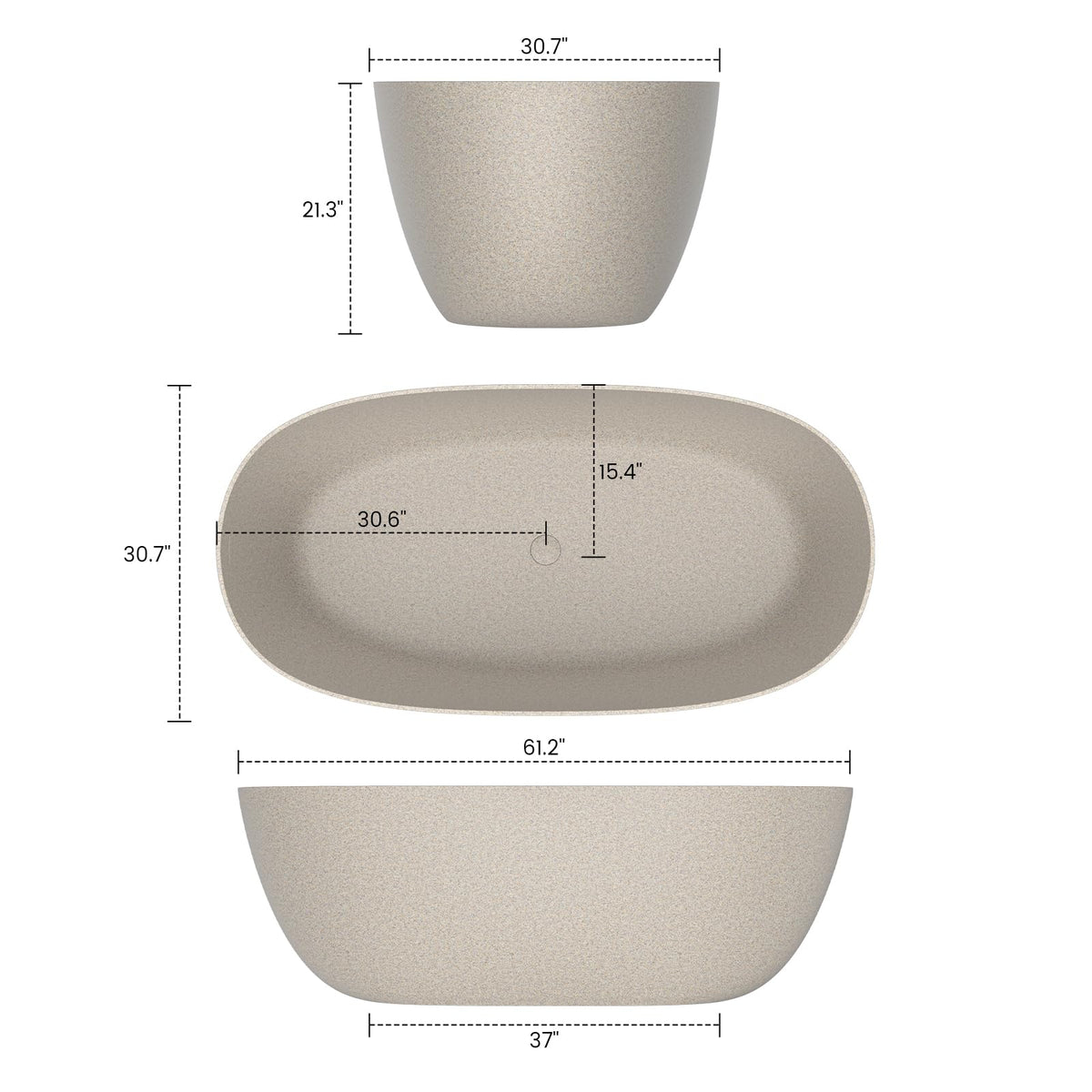 61''Stone Resin Freestanding Bathtub,Solid Surface Soaking Tub with Deep Bath Design, Modern Oval Free Standing Tub with Integrated Drain & Hidden Overflow, Starry Gray