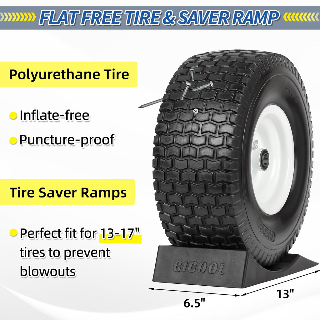 GICOOL 13x6.50-6" Flat-Free Front Tire and Wheel, for Zero-Turn Mower, 2PK