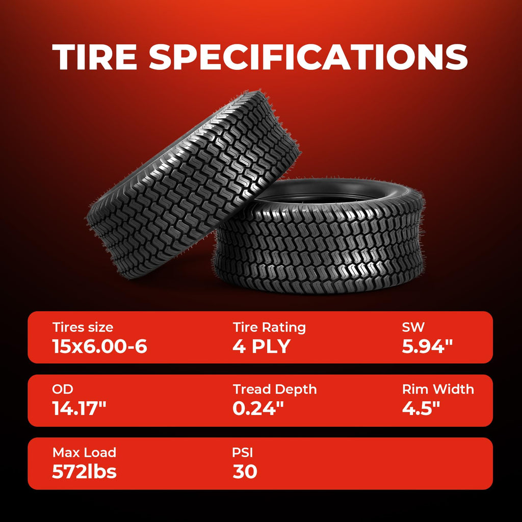20x8.00-10 Lawn Mower Tires, 4 Ply Tubeless, Set of 2
