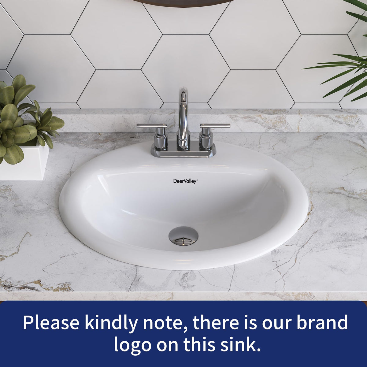DeerValley Drop In Bathroom Sink White 21"x18" Rectangle Sleek 3-Hole Basin