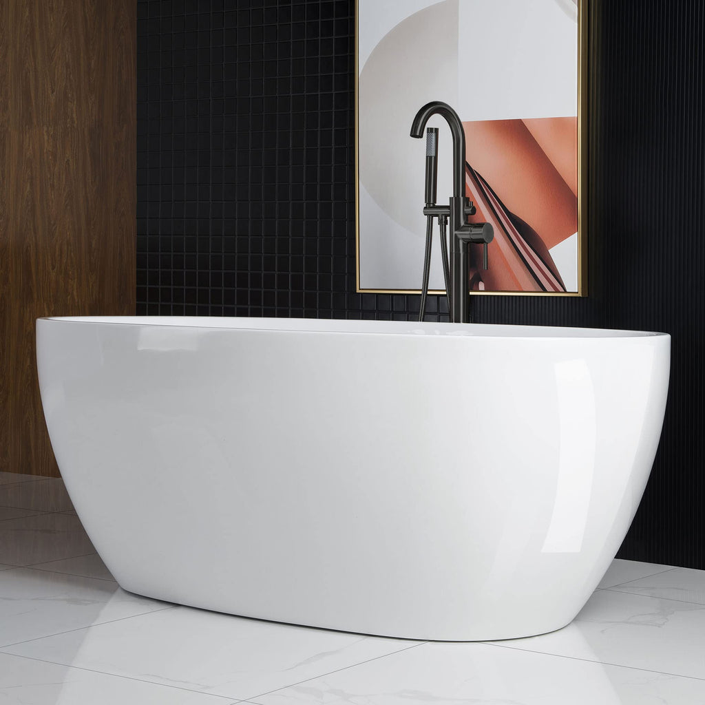 WOODBRIDGE 59"Freestanding White Acylic Soaking Bathtub with Brushed Nickel Drain and Overflow,BTA1518 -B/N-Drain &O