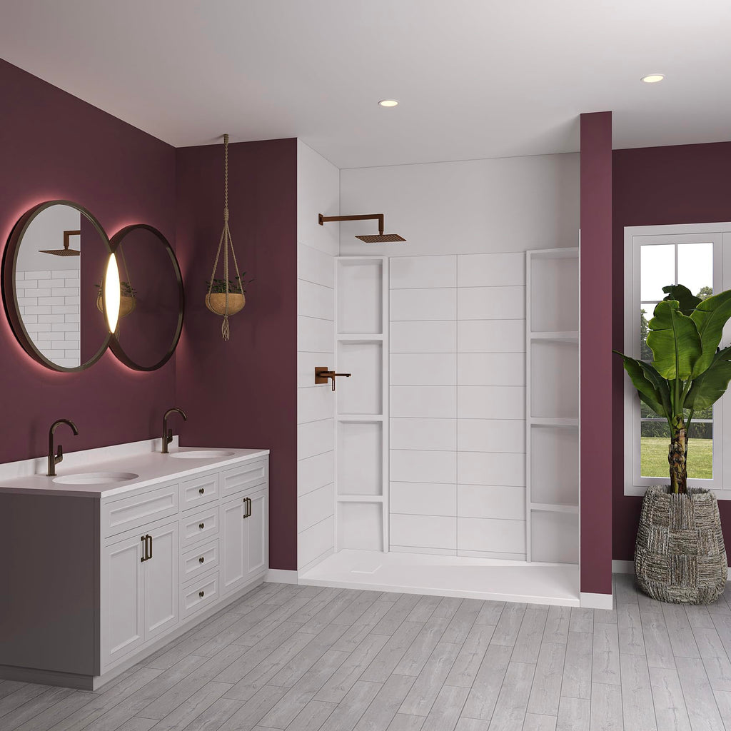 White Acrylic Tub Wall Surround D32 x W60 x H58 - Stacked Tiles Pattern