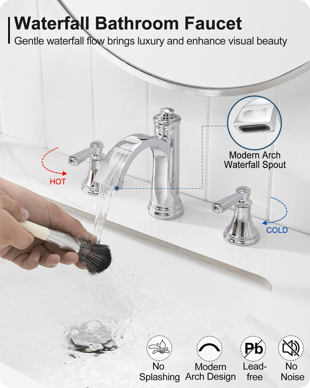 Waterfall Bathroom Faucet 3 Hole, 4-16 Inch Oil Rubbed Bronze Bathroom Faucet, Brass Bathroom Sink Faucet, 2 Handle Bathroom Faucets, Bathroom Vanity Faucet with Pop-Up Drain, Water Hoses