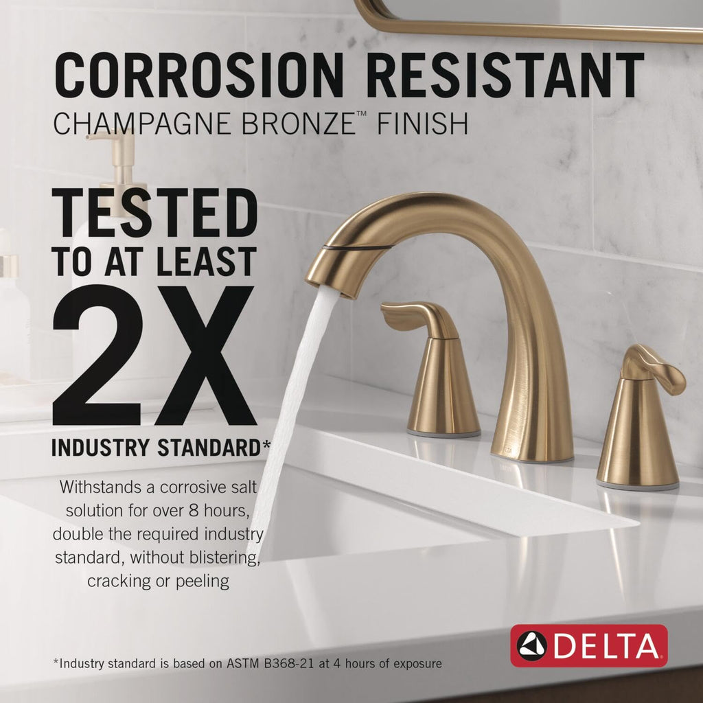 Delta Arvo Brushed Gold Faucet 3 Hole, 8 Inch Widespread Bathroom Sink Faucet for Vanity, Push-Pop Drain Assembly, Champagne Bronze 35840LF-CZ
