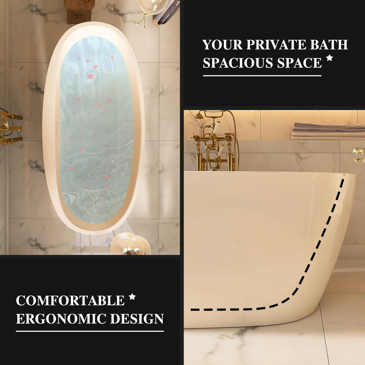61" Freestanding Bathtubs, Acrylic Soaking Tubs for Adult, Integrated Overflow and Drain, cUPC Certified, Glossy White