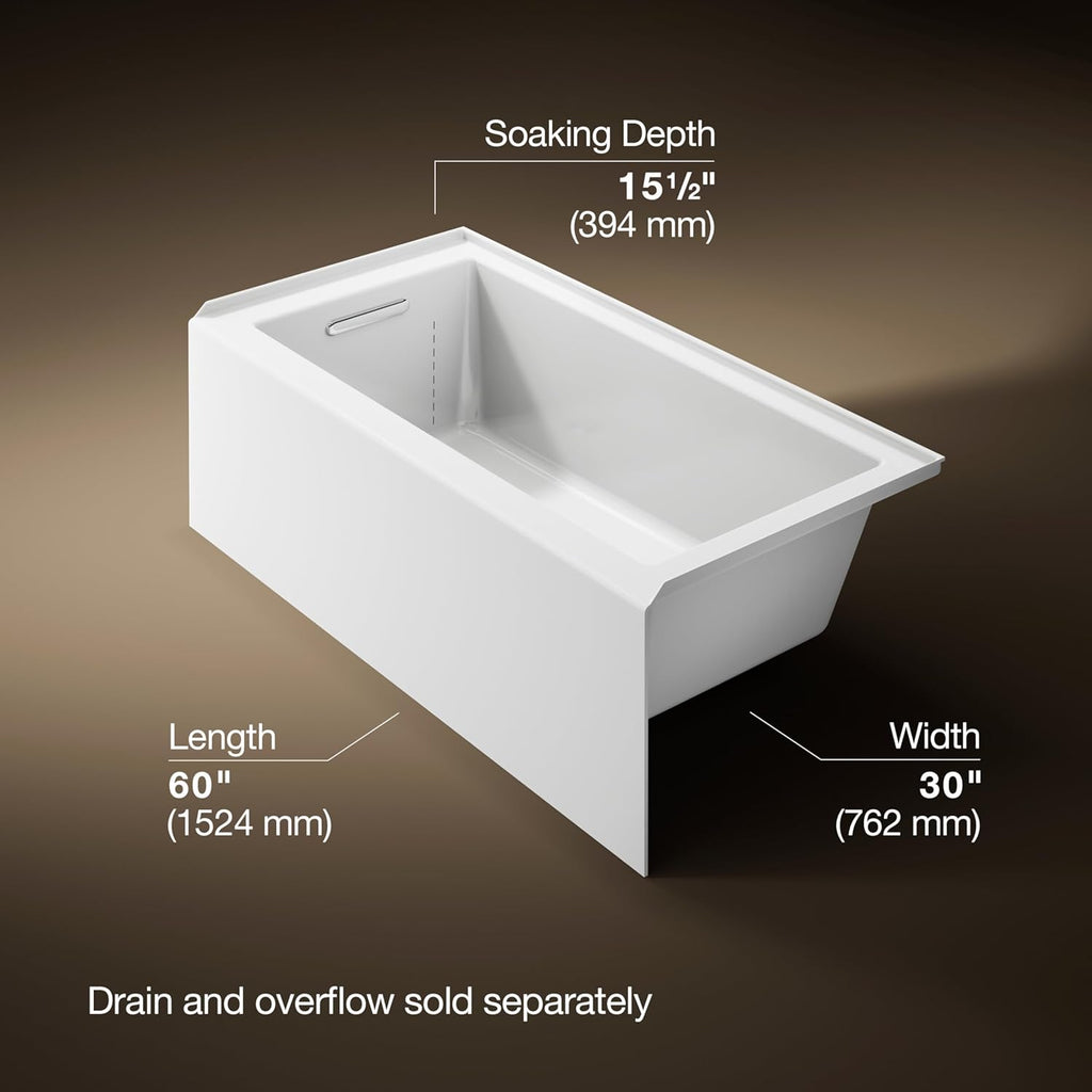Kohler 20201-LA-0 UnderscoreÂ® 60" x 30" alcove bath with integral apron, integral flange, and left-hand drain, White