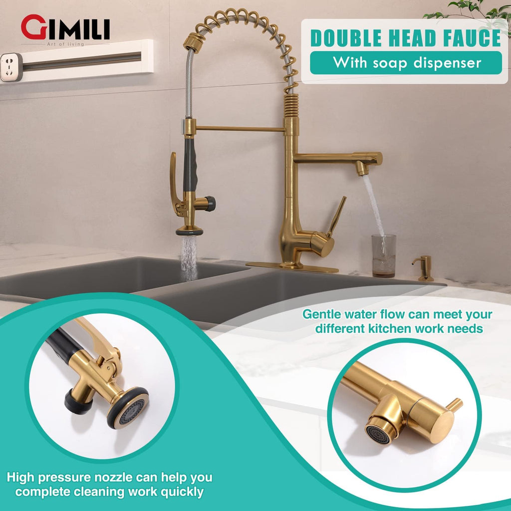 GIMILI Commercial Kitchen Sink Faucet with Pull Down Sprayer Brushed Nickel