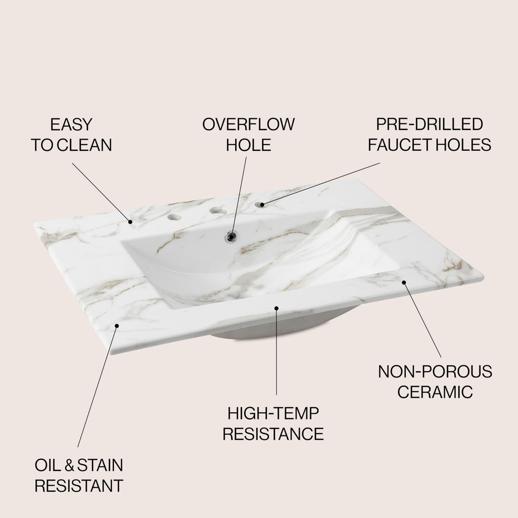 JONATHAN Y Ancillary 30" Bathroom 3-Hole Sink Top, White