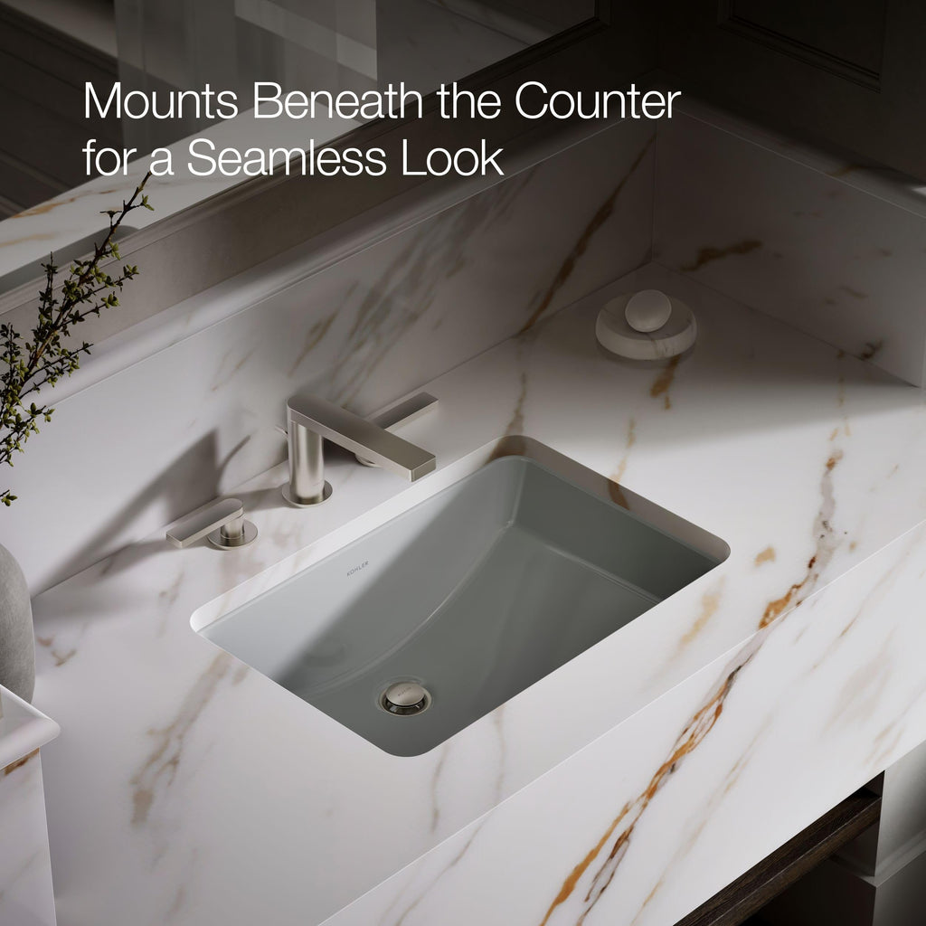 KOHLER 2214-0 Ladena Rectangular Undermount Bathroom Sink With Curved Bottom, 20-7/8" W X 14-3/8" L, White