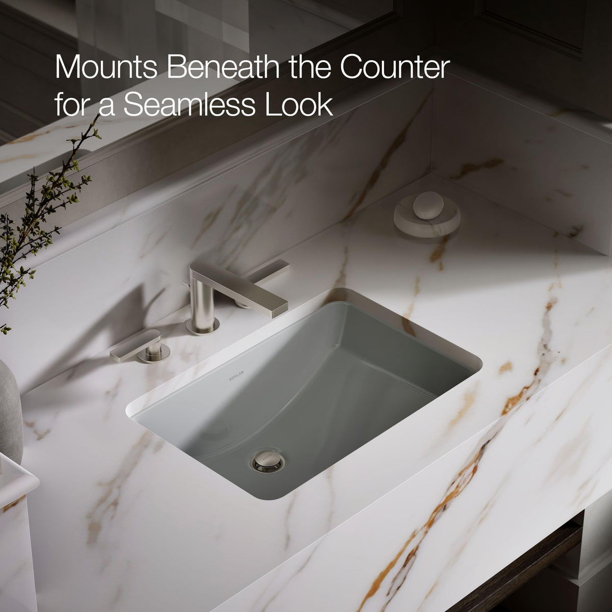 KOHLER 2214-0 Ladena Rectangular Undermount Bathroom Sink With Curved Bottom, 20-7/8" W X 14-3/8" L, White