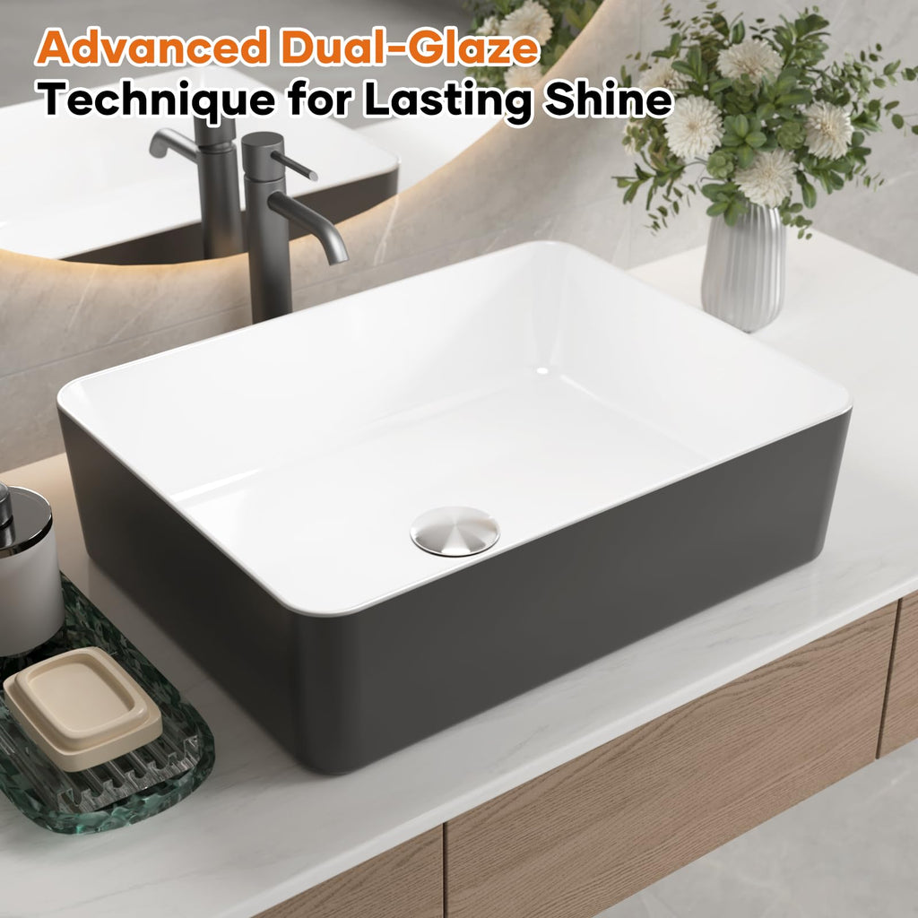 Ceramic Vessel Sink, Retro Round, 16.9" with Overflow