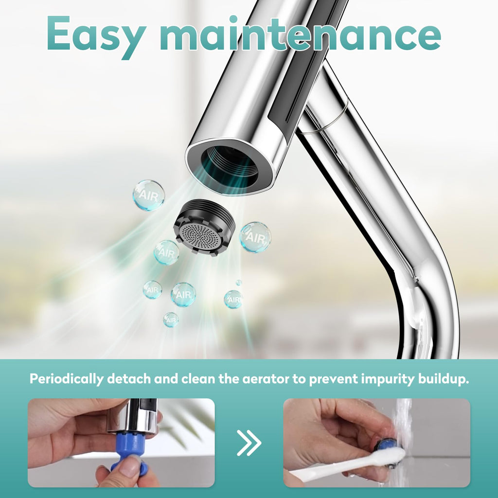 MIAOHUI Brushed Gold Kitchen Faucet with Glass Rinser, 4 Modes