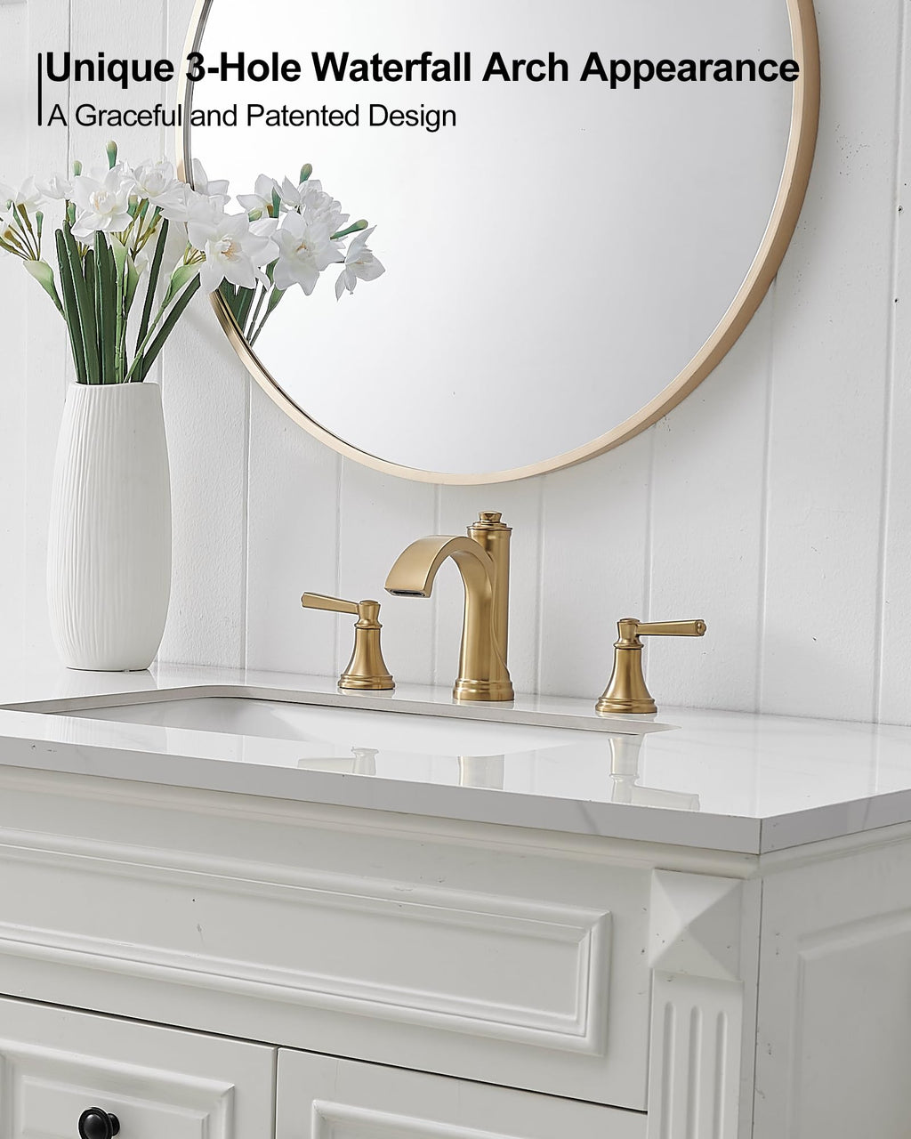 Waterfall Bathroom Faucet 3 Hole, 4-16 Inch Oil Rubbed Bronze Bathroom Faucet, Brass Bathroom Sink Faucet, 2 Handle Bathroom Faucets, Bathroom Vanity Faucet with Pop-Up Drain, Water Hoses