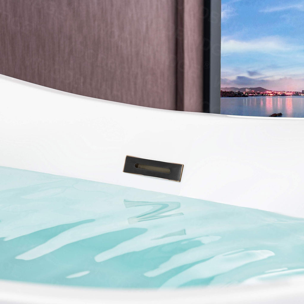 WOODBRIDGE 67" Acrylic Freestanding Bathtub Contemporary Soaking White Tub with Matte Black Overflow and Drain,B0010-MB-Drain &O