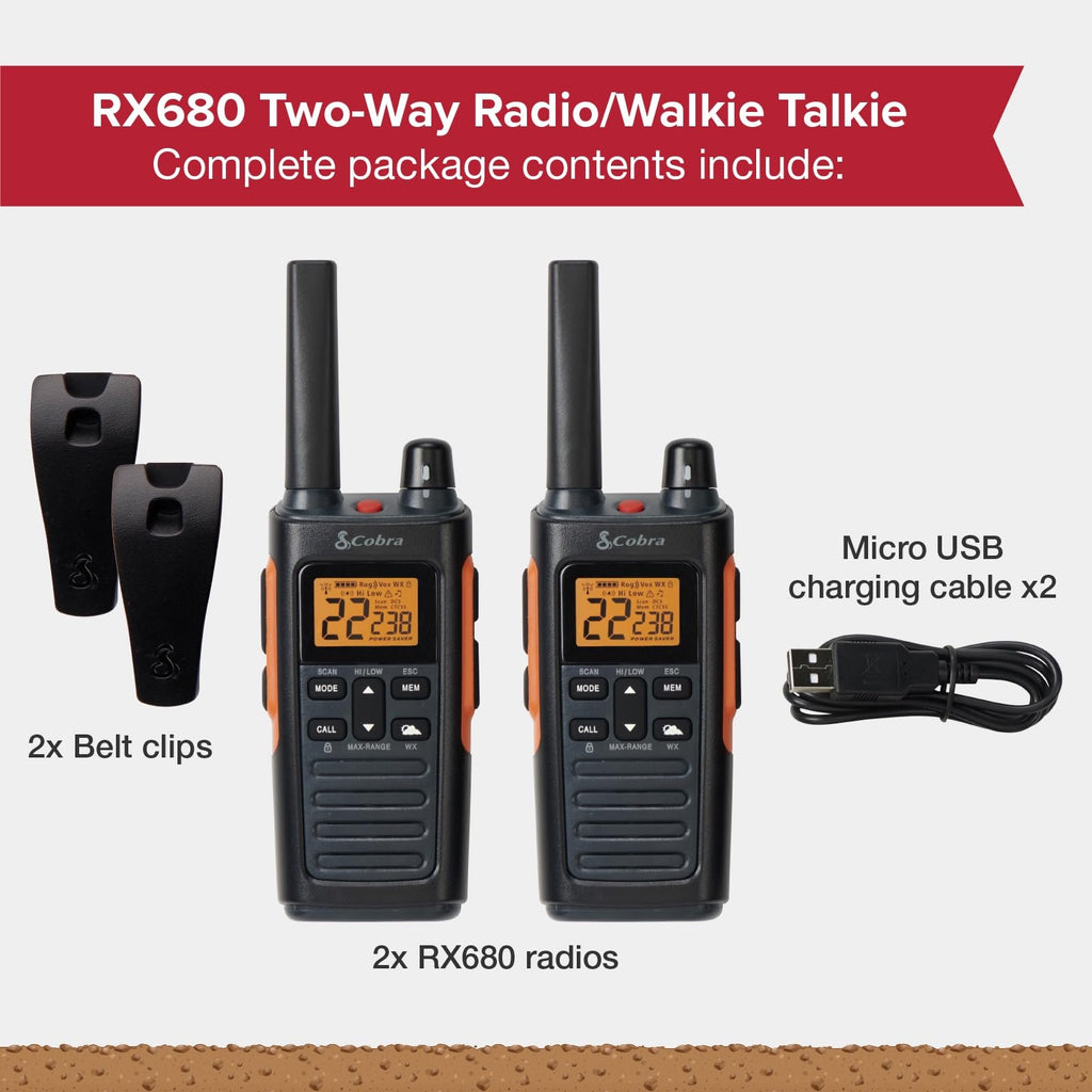 Cobra RX680 Walkie Talkies (2-Pack), IP54 Water Resistant Design