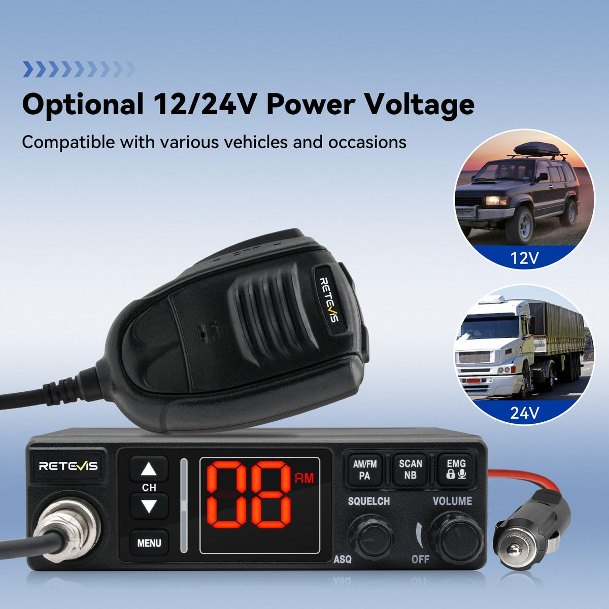 Retevis MB3A 40-Channel AM/FM CB Radio Kit, Long Range Radio with Antenna